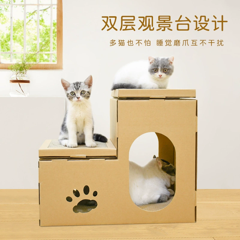 DIY Meow Star Products Corugated Paper Cat House Double House Cat Cat Cat Cat Claw Toys and Cat Nest