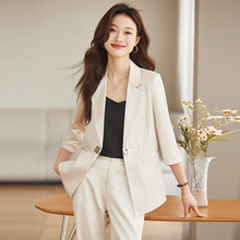 休闲西装外套女2024春夏新款韩版时尚高级感小个子七分袖西服套装