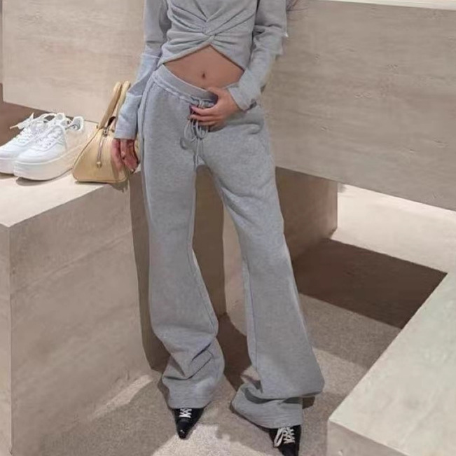 Ann's Brand Slim-Fit Flared Casual Pants for Petite Women with Elastic Waist, Embroidered Flowers, and Drawstring