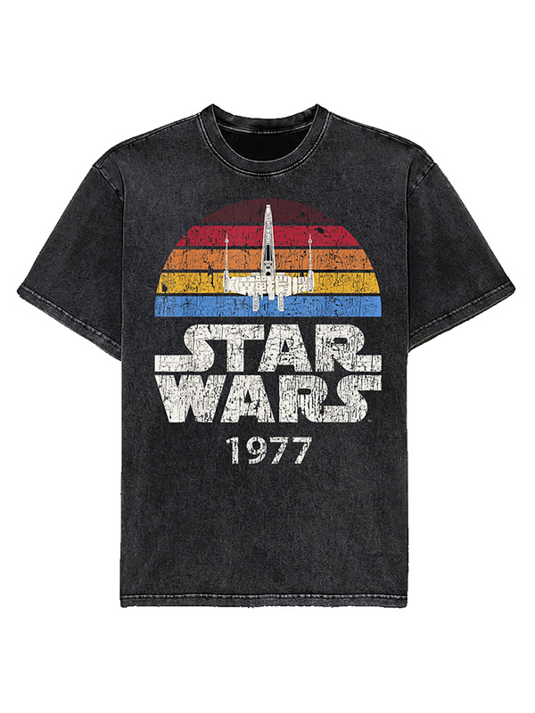 1977Star Wars American Casual Star Wars Movie Washed Retro European and American Street Style Men's Short-Sleeved T-Shirt