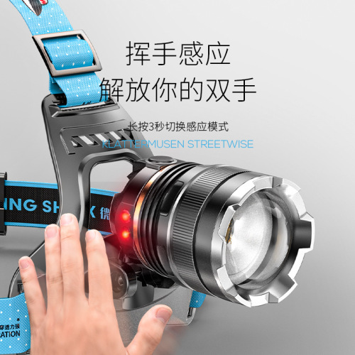 Smile Shark Strong Light Sensor Headlamp with Adjustable Focus Aluminum Alloy Mining Lamp Outdoor Cycling Construction Work Headlight