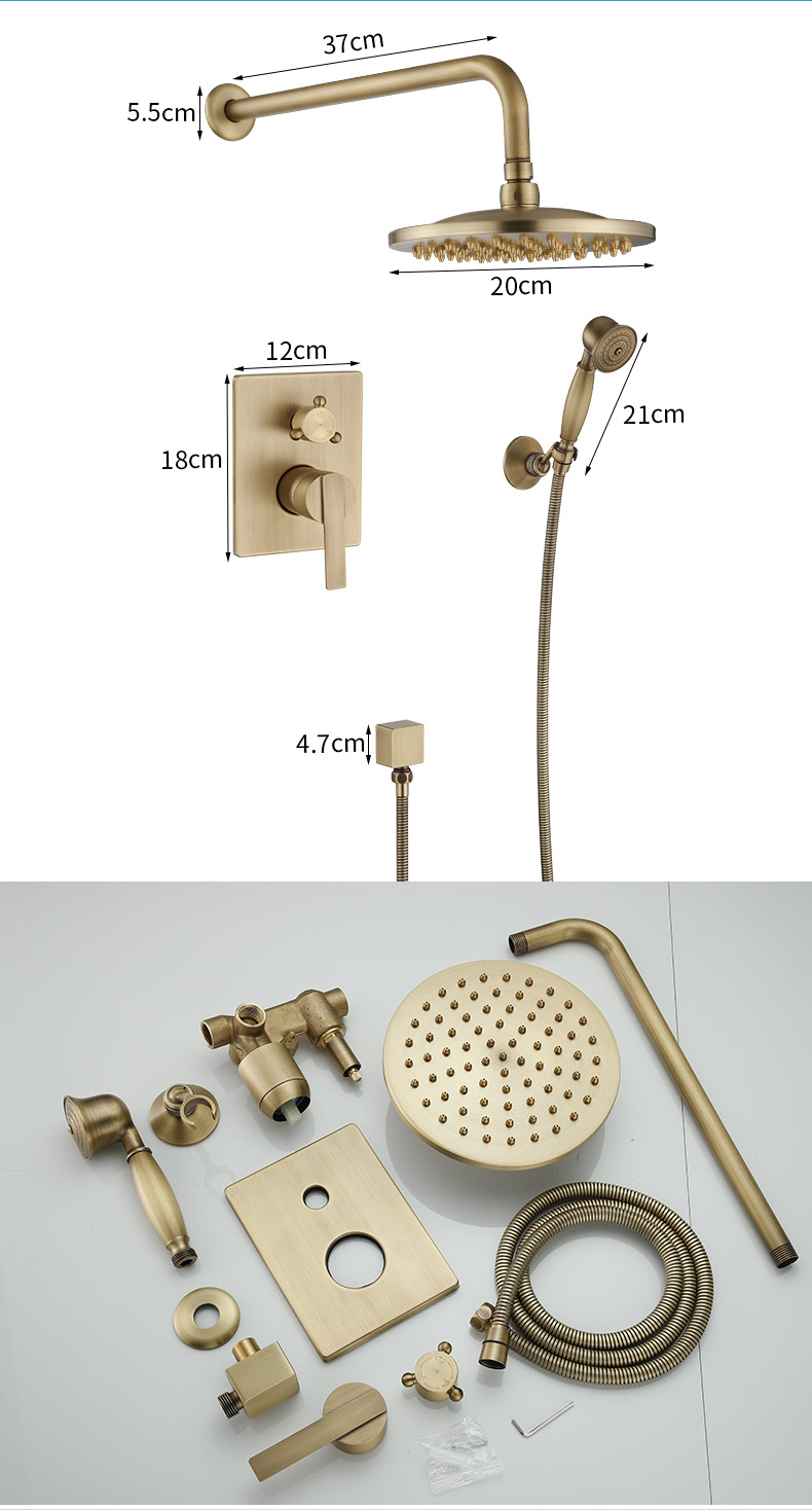 Brass retro concealed shower head, built-in wall-mounted pre-embedded shower set, household mixing valve, antique style undefined