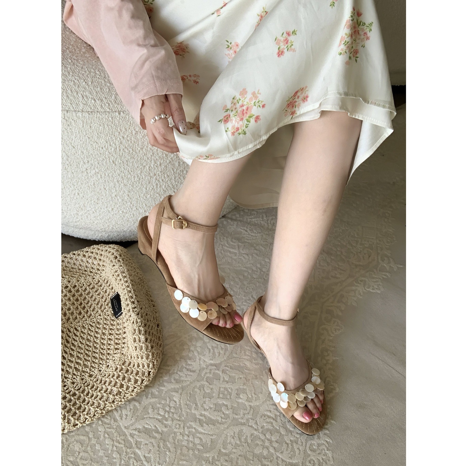 Sandalias de Cuña con Tira para Mujer, Superfibra y Caucho, Cierre de Hebilla, Tacón Medio, para Verano