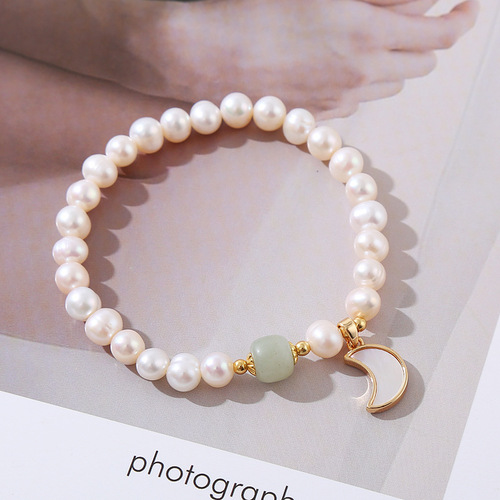 Natural Freshwater Pearl Necklace Korean Gentle Instagram Style Simple Jewelry Pearl Moon Girl Bracelet Wholesale