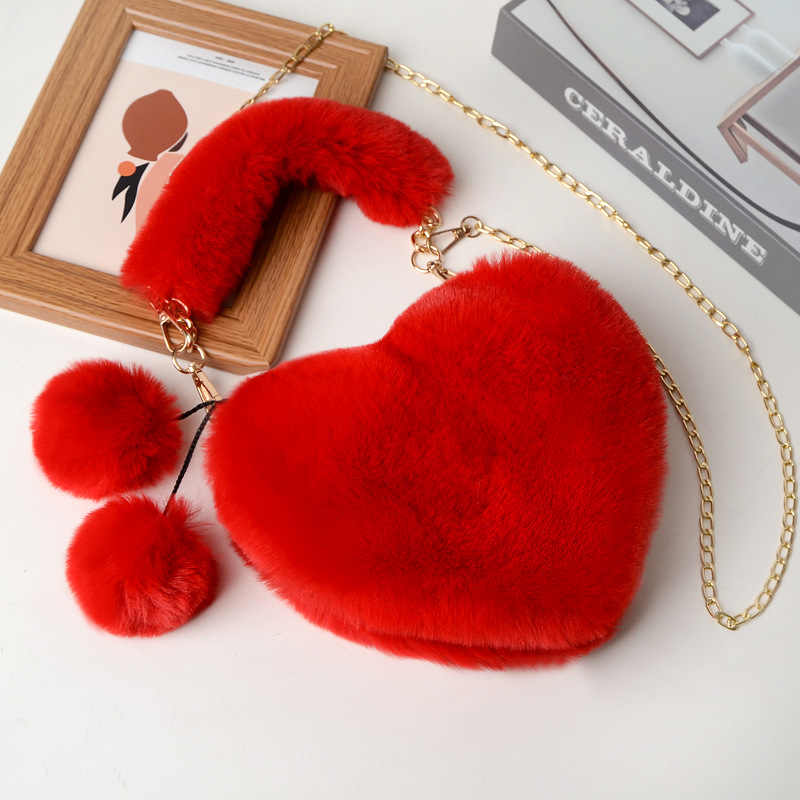 Women's Bags online celebrity fashion plush love heart bag female handbag crossbody shoulder autumn and winter plush peach heart bag_voghion.com