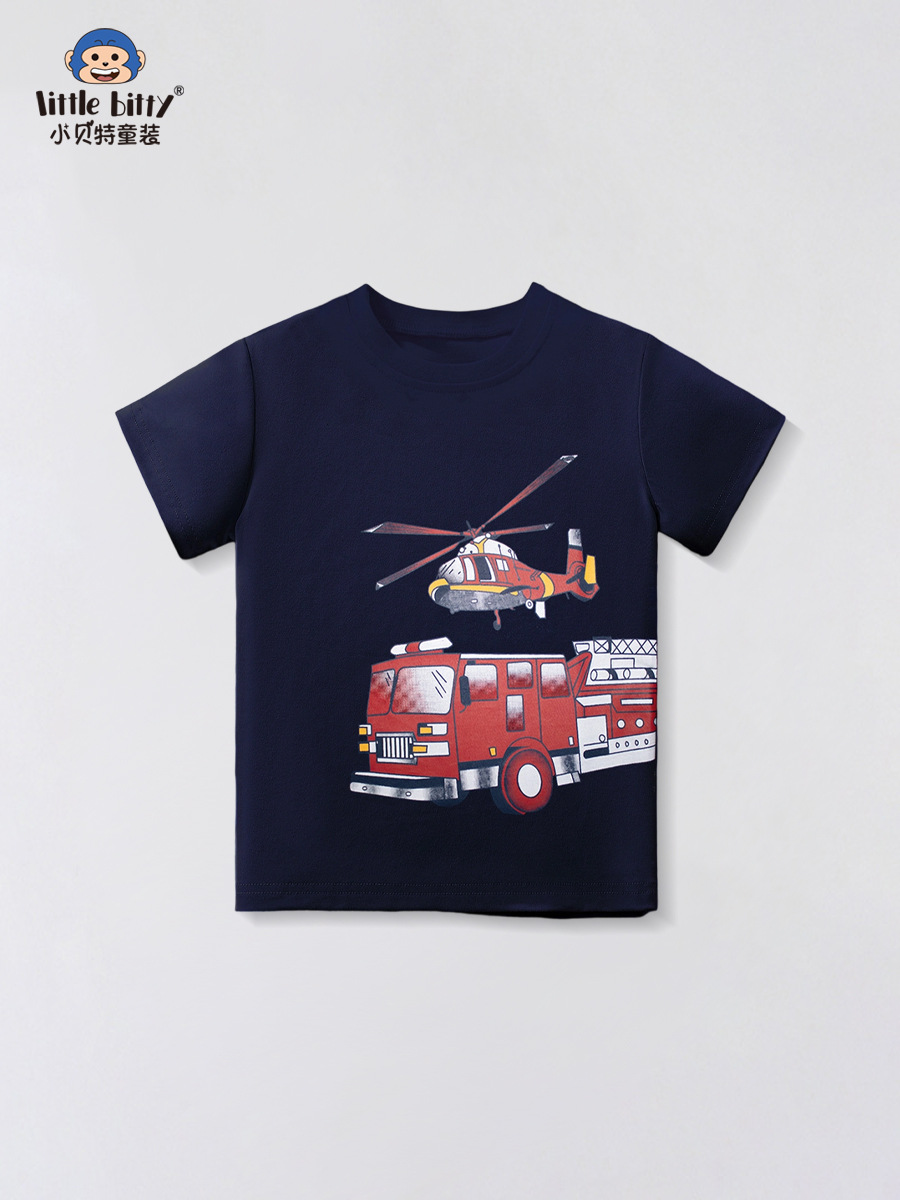 2025 New Summer Kidsren's Cartoon Car Short-Sleeved T-Shirt Clothing Boys Casual Fashion Cotton Tops