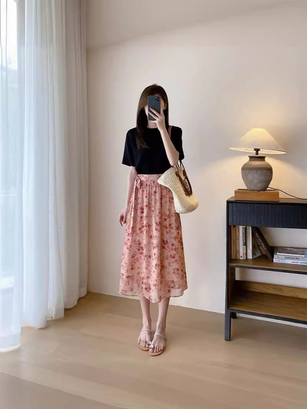 Lp高級女装砕花プリント傘スカートフランス式小衆スカート高腰痩せa字超仙半身スカート女性夏|undefined