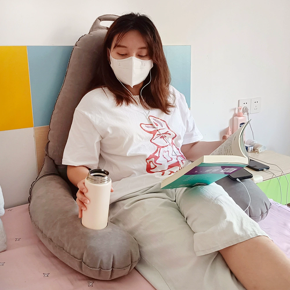 Трансграничная подушка для чтения с подлокотником и подстаканником ПВХ надувная флокирующая Подушка для кровати многофункциональная подушка для чтения на талии