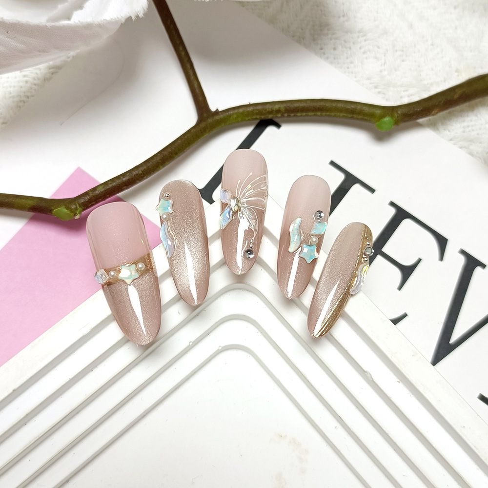 Tok Tok explosiva armadura portátil hecha a mano ojo de gato punto diamante espejo mágico tridimensional parche de uñas en polvo 10 piezas uñas postizas
