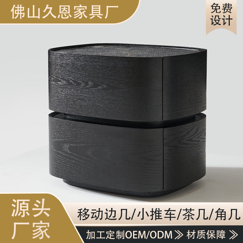 2026 New Model Italian Minimalist Solid Wood Bedside Table for Home Bedroom Storage, Solid Wood Venice Brown Rock Slab, Paint-Free