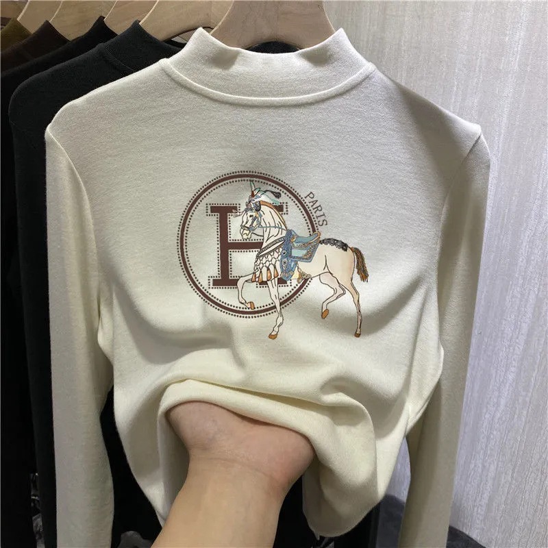 両面徳絨毛半高襟の底のシャツの婦人服の秋冬の新型は厚くて暖かい長袖の毛のtシャツの中で上着を掛けます。|undefined
