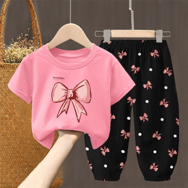 子供服女の子夏のリボンスーツ新しいスタイルファッショナブルな花のファッショナブルな夏服女の子シングル/ツーピース|undefined
