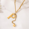 Fashionable brand small design pendant with tassels with letters, necklace stainless steel, accessory, European style, trend of season, does not fade