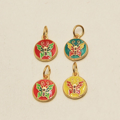 国色老金沙金烧蓝蝴蝶转运珠 diy手链手绳配珠景泰蓝提溜吊坠配件