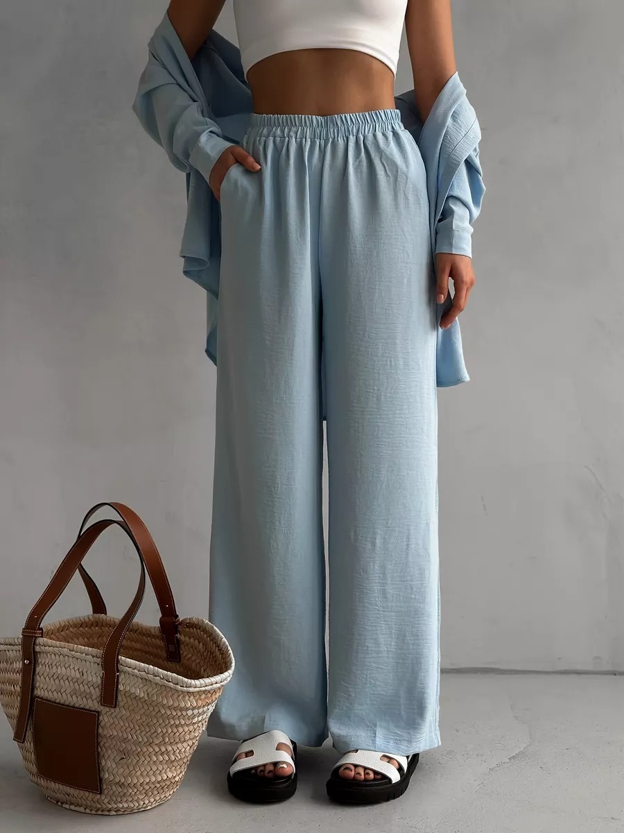 2026 Cross-Border European And American Women's Solid Color Cardigan Pocket Casual Wide-Leg Pants Set_ecoleips.com