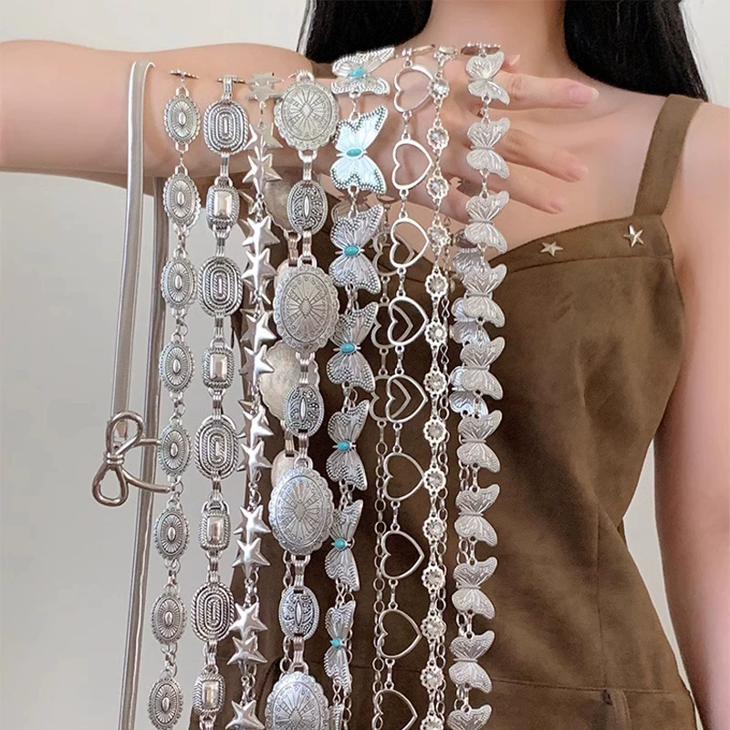 Retro belt, universal boho accessory, 120 cm adjustable metal buckle, high‑quality style