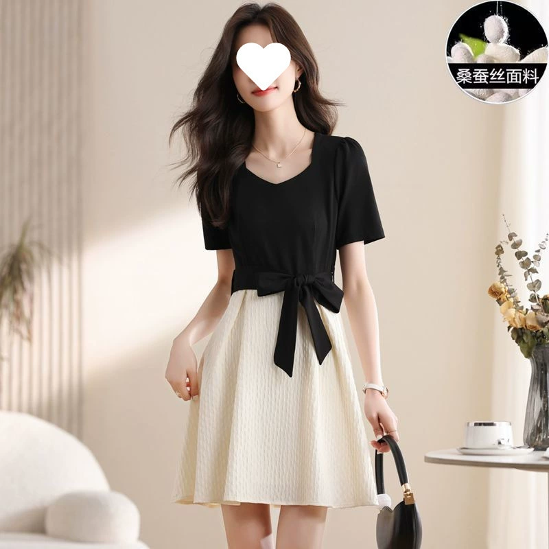 Элегантное черное платье-смокинг для женщин, лето 2025, новая мода, утягивающее талию, имитация двухслойного А-силуэта