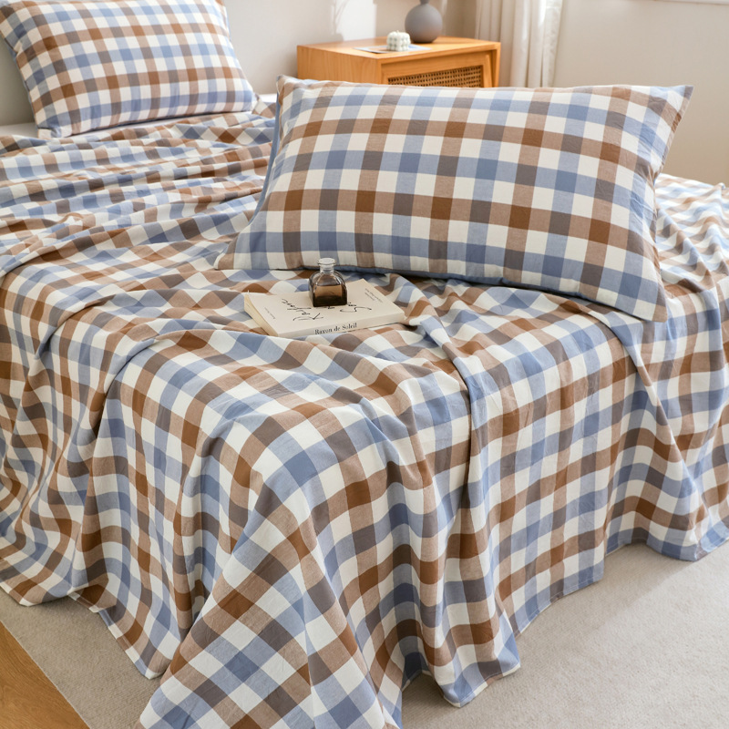 Set copripiumino a quadri in puro cotone lavato lenzuolo singolo_voghion.com