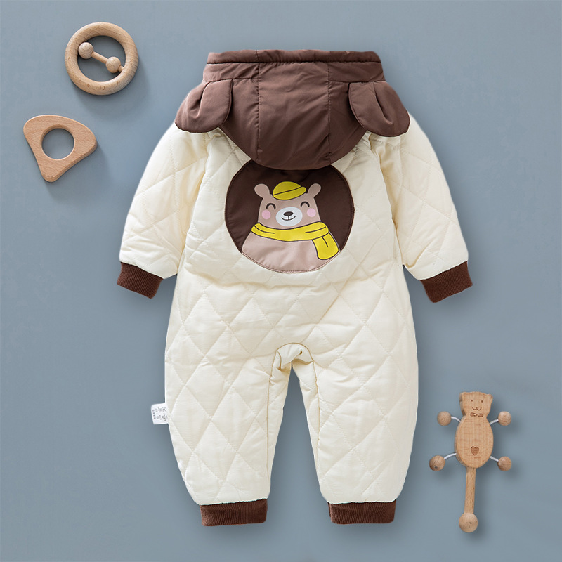 Bebé engrosada ropa de invierno de una sola pieza bebé niña forma de dibujos animados mono acolchado lindo bebé de moda de los niños mameluco Outwear image 2