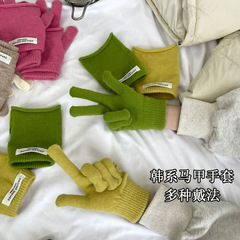 2種戴法雙重保暖~韓劇女主五指毛線針織手套糖果色露指觸屏保暖