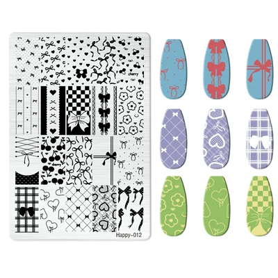 Dırnaq bəzəkləri: Bow Cartoon Line Frosted Stamping - happy-012-with-back-plate