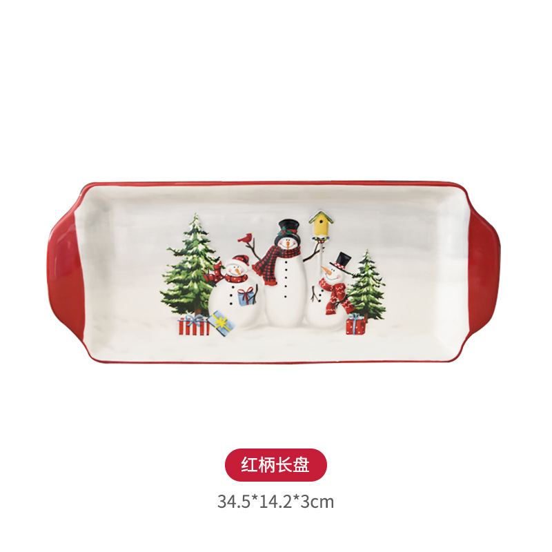 País nórdico Navidad muñeco de nieve placa de cerámica plato de pescado vajilla hogar plato largo plato de alivio placa plana de cerámica occidental