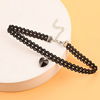 Black elastic crystal heart-shaped, chain for key bag , accessory, necklace, 2021 collection