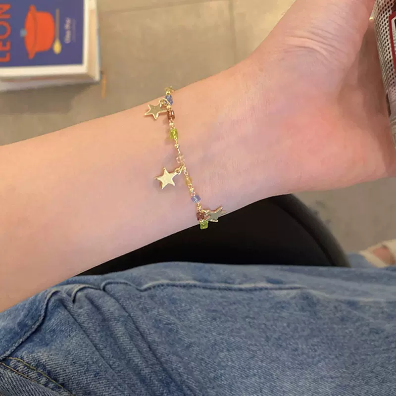 五彩色水晶串珠星星手链女生ins设计感学生简约手饰夏日清凉配饰