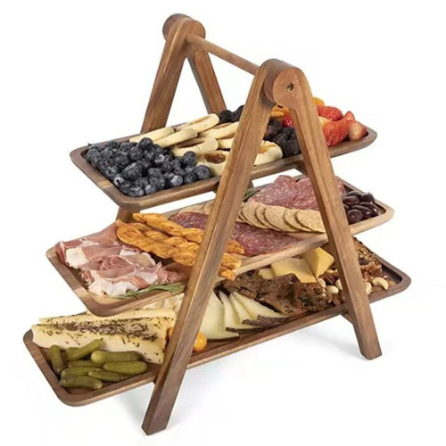 Wooden dessert table accent display rack cold buffet tea break serving stand tableware high-legged cake fruit tray solid wood tray