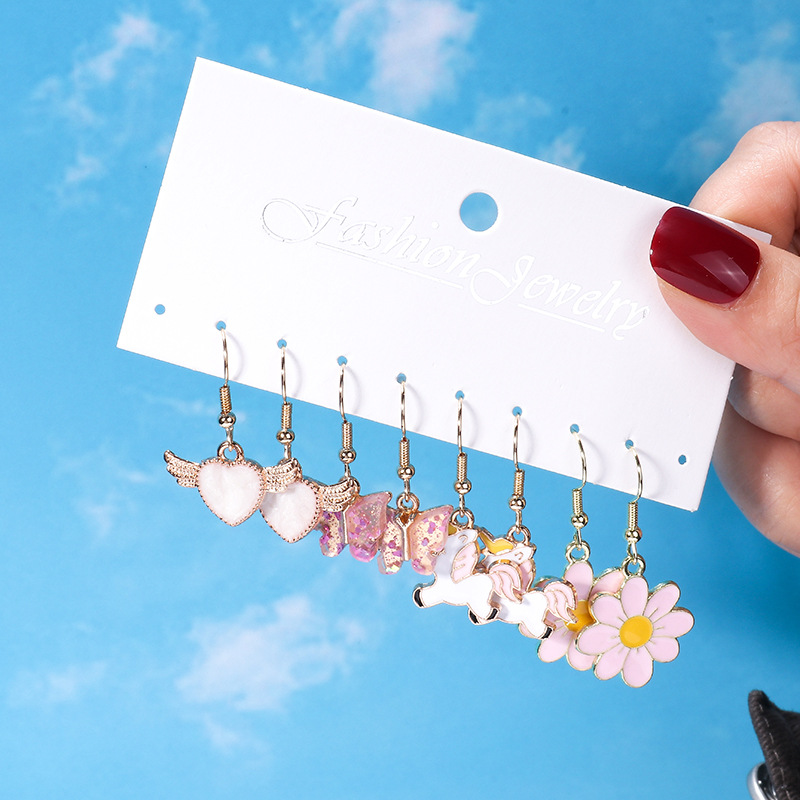 15g Weight Alloy Ear Needle Material Drop Earrings Classification 5 Pairs Quantity Casual, Daily Occasion Alloy Material Cherry, Starfish Pattern Women's Gender Enamel Design Cute Style 5 Pairs Cute Cherry Starfish  Enamel Alloy Drop Earrings 1