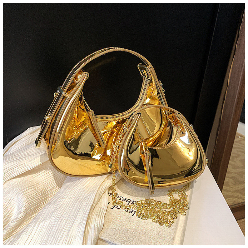 Foreign Trade Underarm Bag 2026 New Model Patent Leather Shiny Evening Clutch Bag Cross-Border Hot-Selling Mini Crescent Handbag