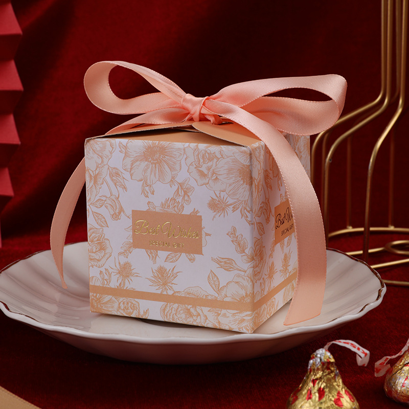 Caja de regalo de caramelo de boda creativa Europea Mori dorado plegable caja cuadrada estilo de tinta tema boda caja de caramelo