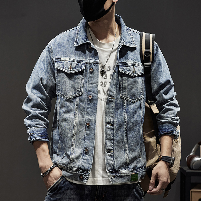 Men's Denim Jacket Washed Retro Loose Versatile Blue Denim Coat_voghion.com