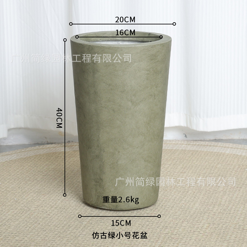 Maceta de barro de magnesio de alta gama de lujo ligero, estilo alto, gran planta verde simple, patio interior, tienda, villa, lavabo de arte de piso