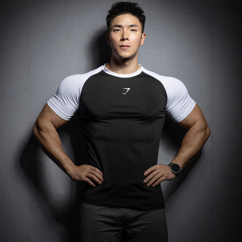 Gymshark Summer Men's Sports and Leisure Running Gym Training Elastic Quick-Drying Bottoming Short-Sleeved T-Shirt