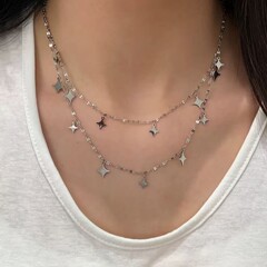 轻奢质感星芒亮片流苏双层项链女辣妹甜酷个性精致时尚颈链锁骨链