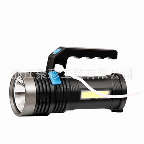 Cross-border flashlight bright led outdoor rechargeable searchlight portable household waterproof plastic xenon camping light