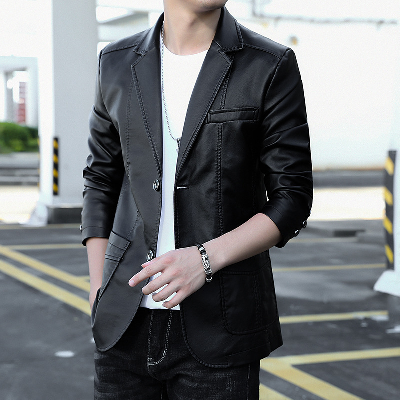 Primavera y otoño 902 cuello de traje chaqueta de cuero PU para hombre delgado estilo coreano guapo chaqueta de cuero para hombre chaqueta de motocicleta chaqueta de cuero