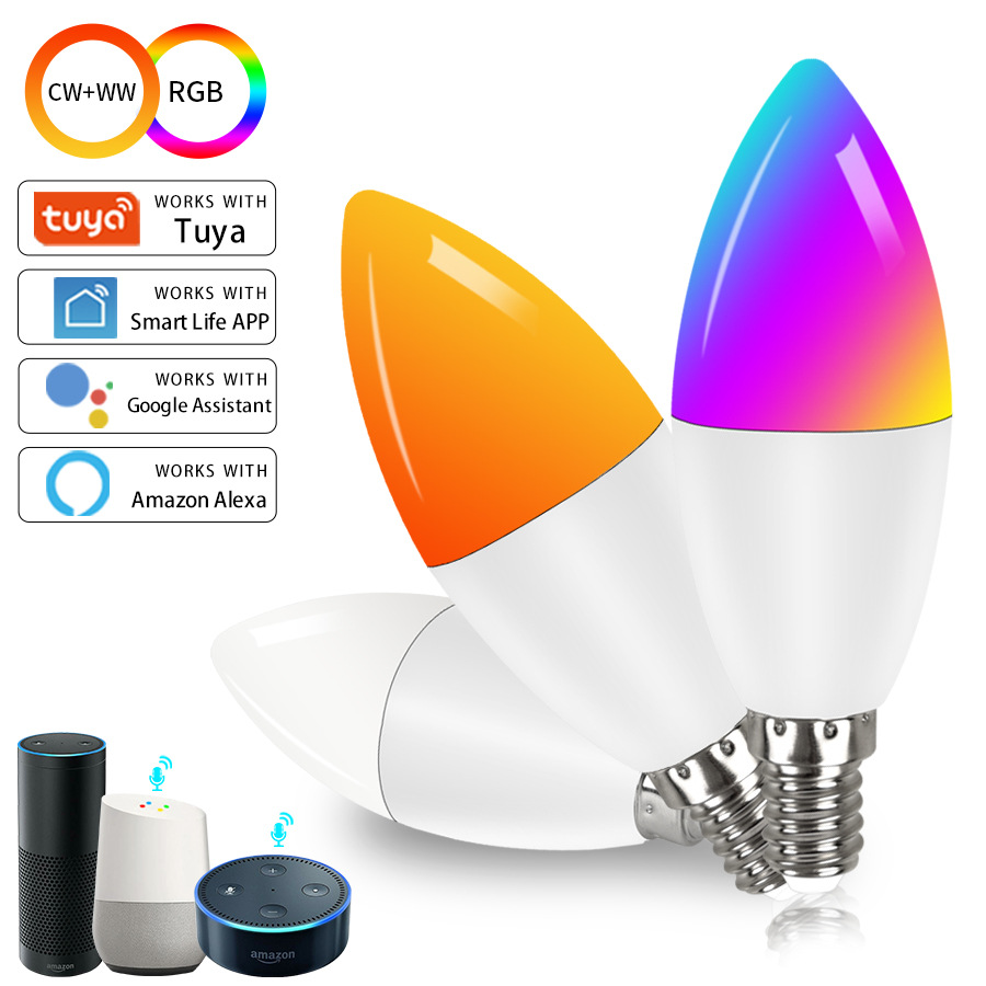 Graffiti inteligente E14 luz de la vela WIFI bombilla afilada Alexa Google Hue control de voz Tuya