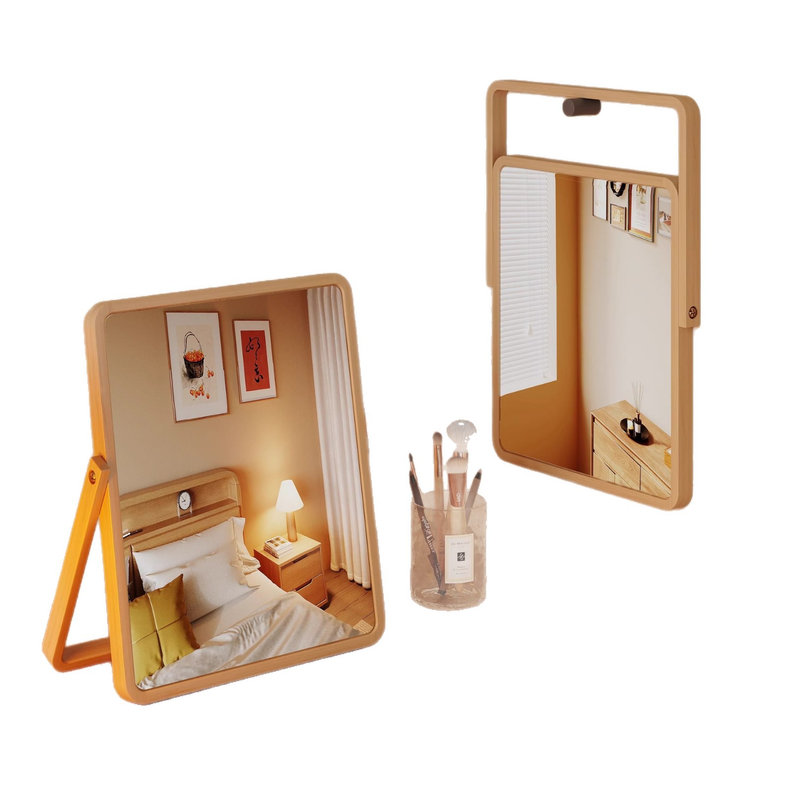 Espejo de escritorio de madera sólida Espejo de maquillaje Espejo de escritorio Espejo de maquillaje dormitorio de estudiantes Espejo plegable portátil de alto valor facial