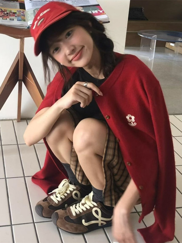 韩代H.ONE花朵刺绣毛衣外套女秋冬新款圆领百搭针织开衫上衣 1230|undefined