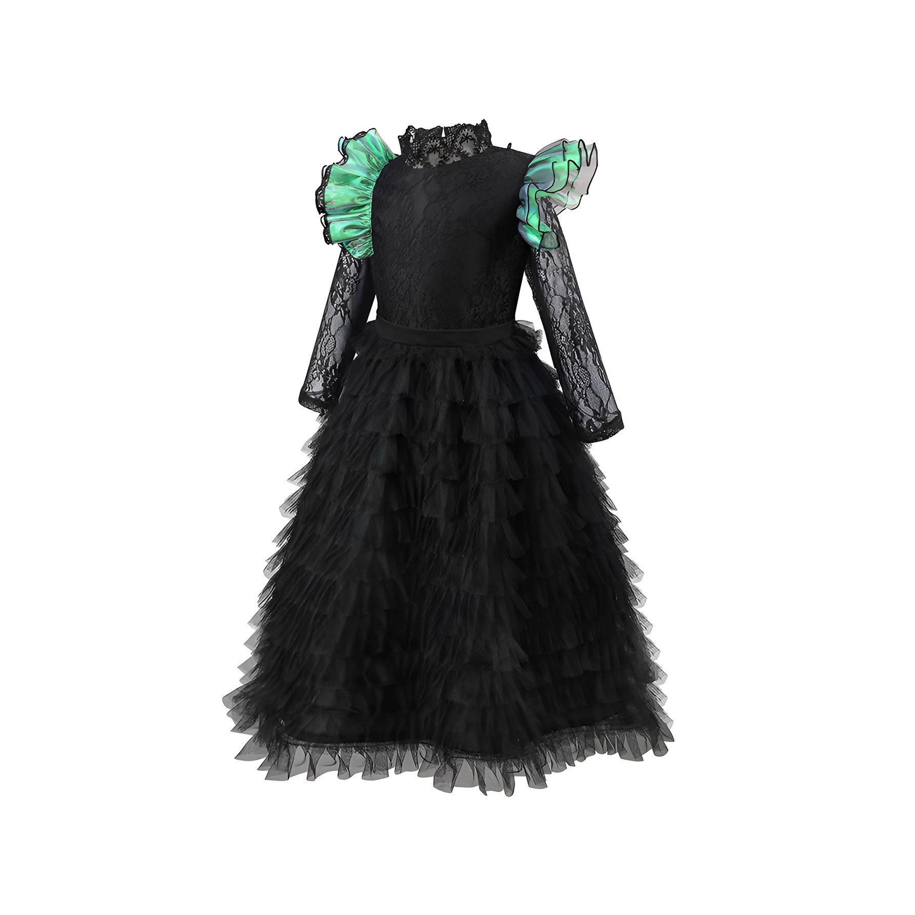 2026 explosión transfronteriza mágica bruja mala cosplay encaje negro vestido largo vestido de fiesta de Halloween