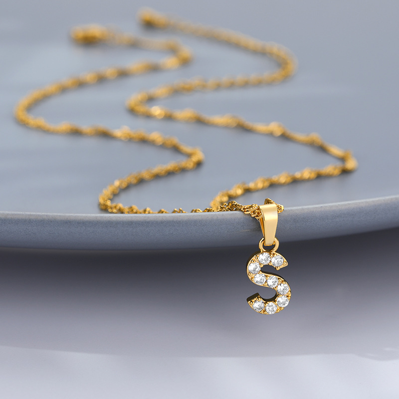 Zircon Letter Pendant Necklace