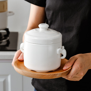 Ceramic Stew Pot with Lid, Double Lid, Water-Proof Stew, Household Bird's Nest Small Soup Cup, Steamed Egg Bowl, Inner Pot, Stew Pot