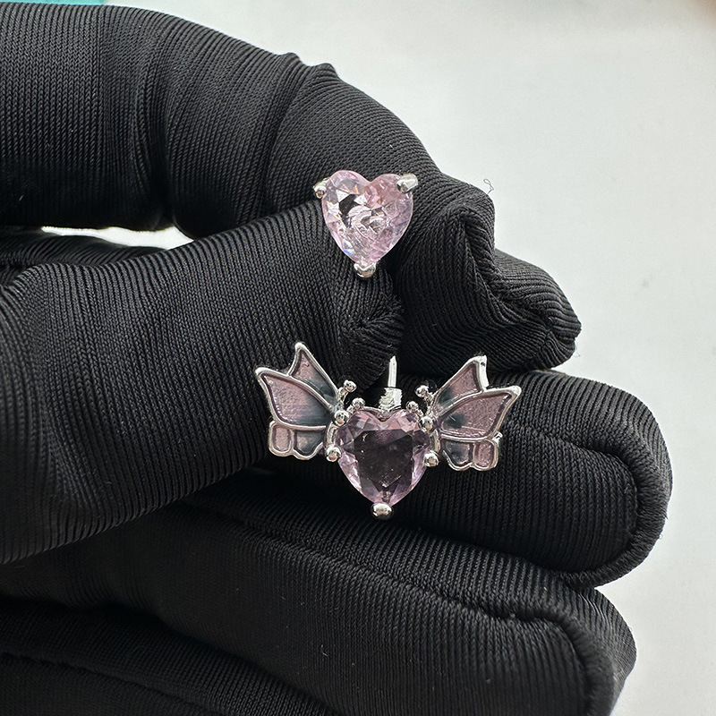 Piercing per ombelico a forma di cuore con farfalle e ali gocciolanti d'olio, gioiello sexy europeo e americano personalizzato._voghion.com