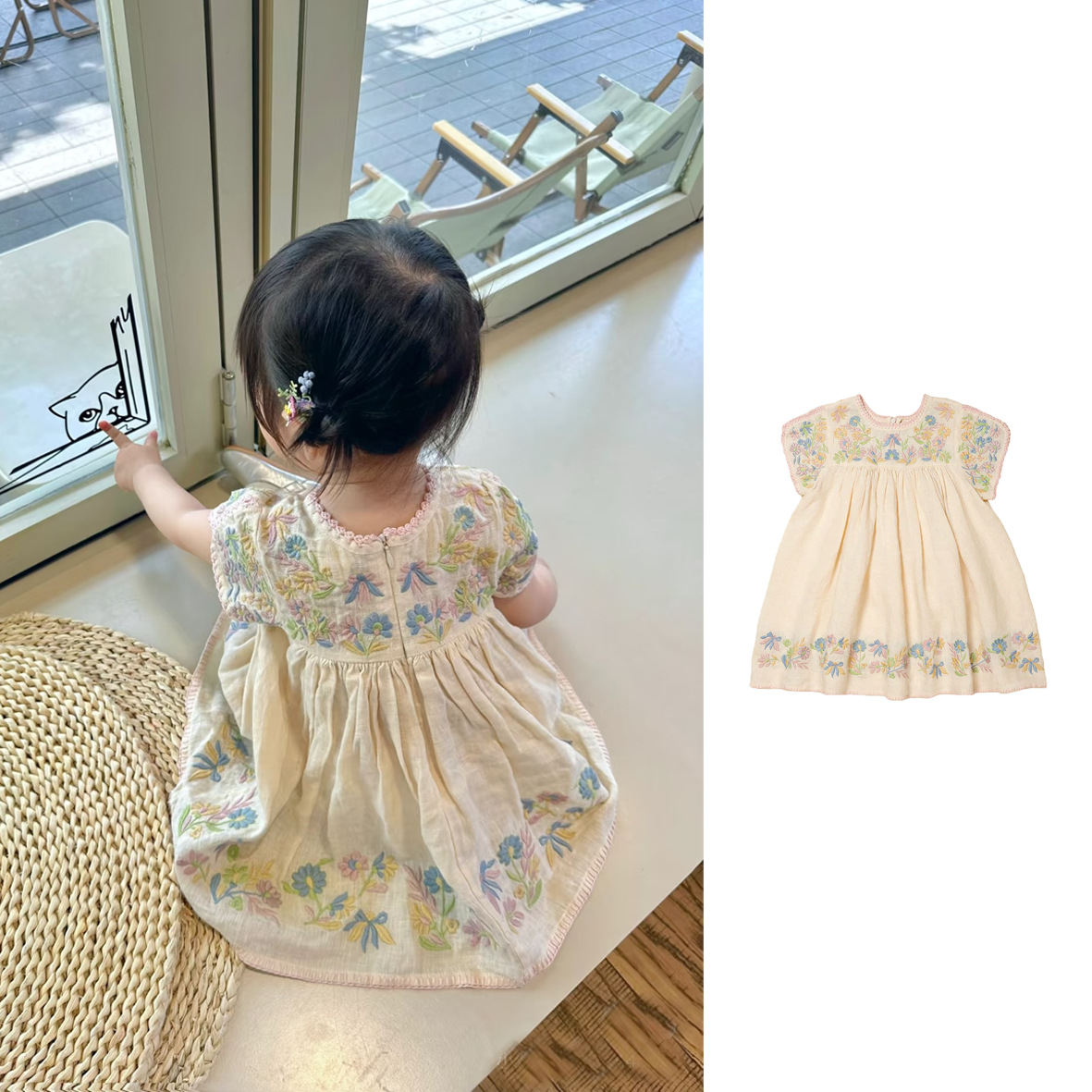 Girls' Dress 2026 Summer New Style Scandinavian Style Kidsren's Clothing Retro Fashion Embroidered Short-Sleeved Round Neck Kidsren's Skirt