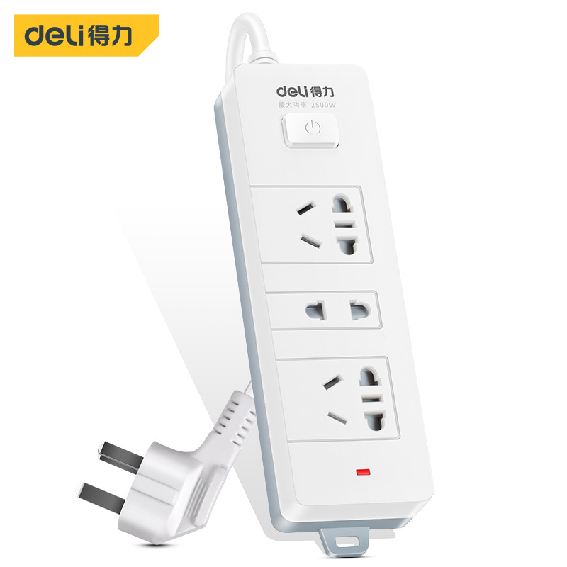 得力T18273延长线3位2米耐用插拔插座(白)（新VI）批发