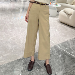通勤直筒休闲裤女裤2025春夏九分裤子系腰带修身显瘦筒裤通勤风