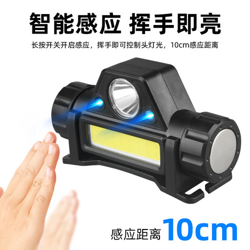 Head-mounted high-intensity LED headlamp with USB charging, long-lasting power, long-range outdoor use, ultra-light small size, multi-functional household COB headlamp