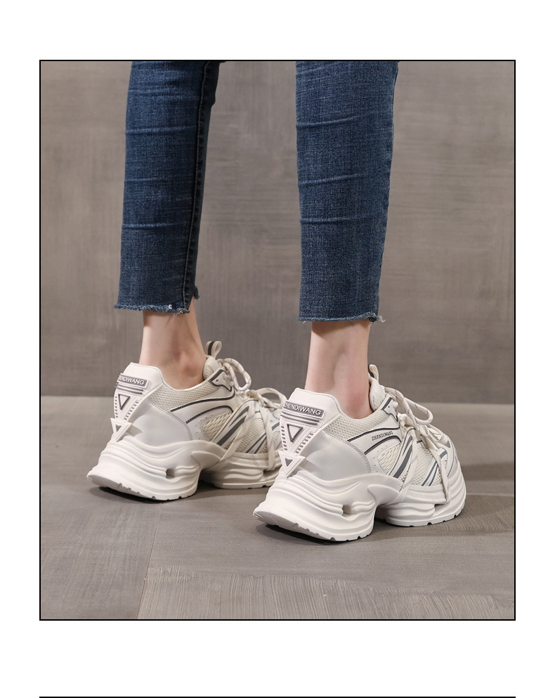 Giày sneaker nữ đế dày chunky lưới thoáng khí tăng chiều cao — màu trắng chi tiết 16